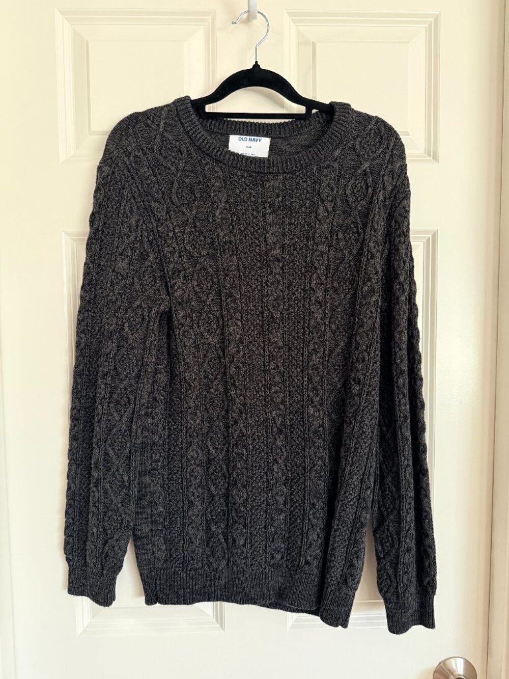 Old Navy Cable Knit Crew Neck Sweater Panther Gray Pullover Cotton Boys XXL (18)